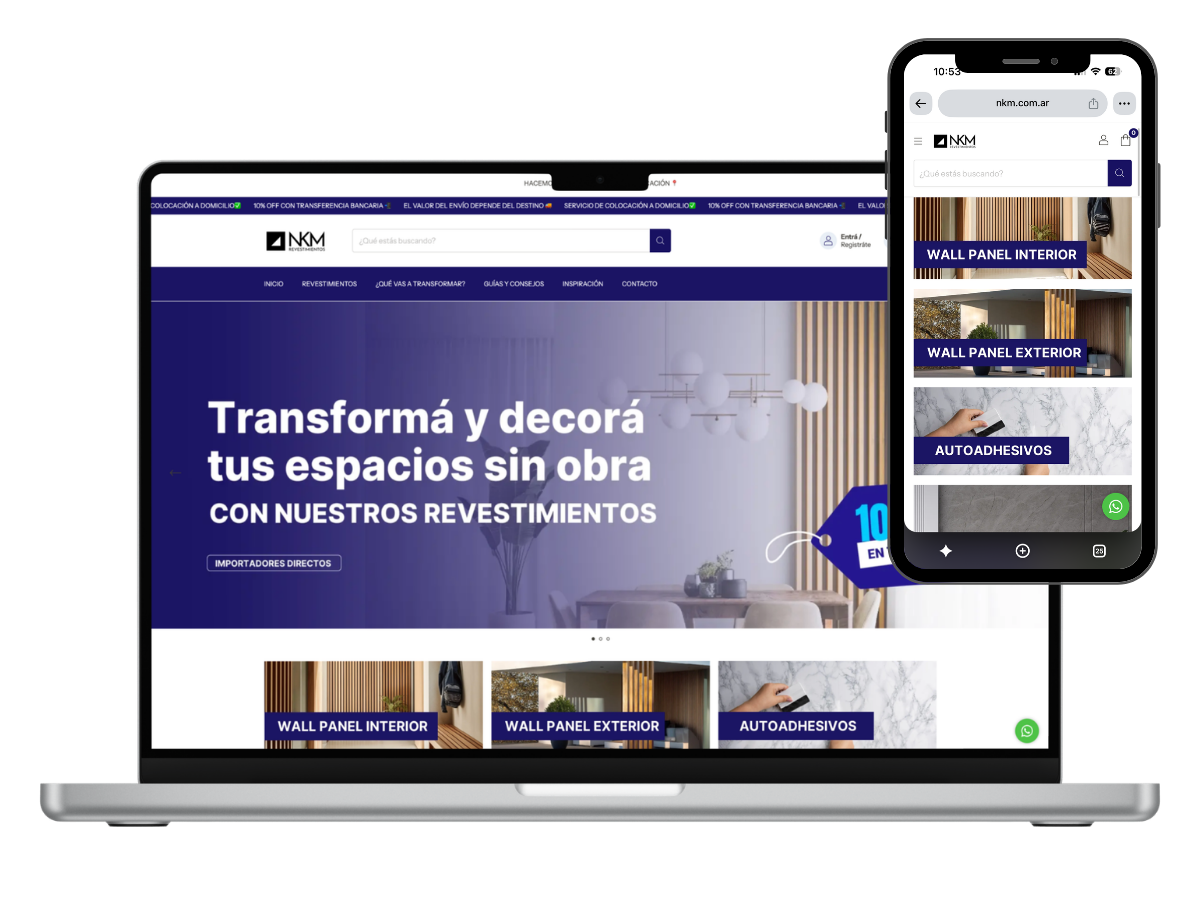 E-commerce de NKM Revestimientos adaptado a notebook y celular
